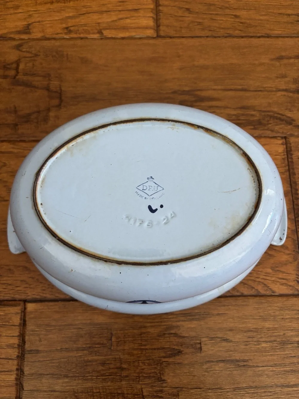Vintage DRU Holland Enamel Cast Iron Dutch Oven | Blue Tulip Floral